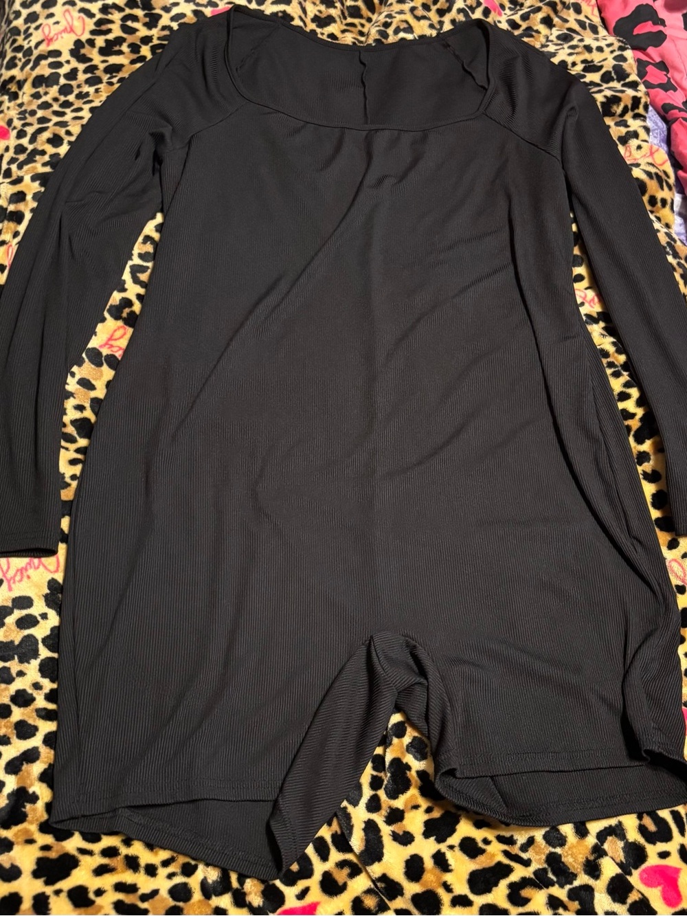 SHEIN Black Ribbed Long Sleeve Romper